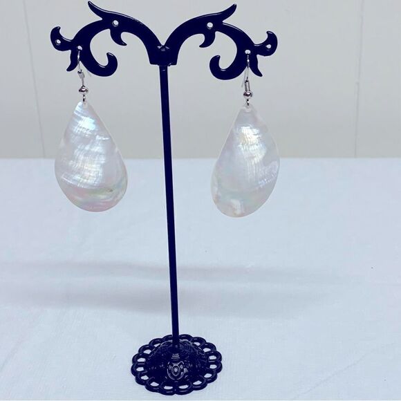 Vintage Mother of Pearl Shell Tear Drop Earrings 2.5” Gorgeous - Picture 1 of 5